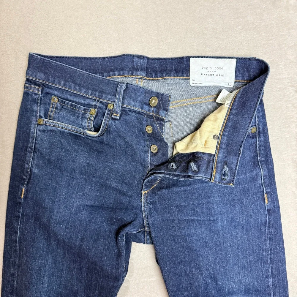 Rag & Bone Fit 1 Selvedge Skinny Jeans Mens 32 Blue Rinse Dark Wash Faded Denim
